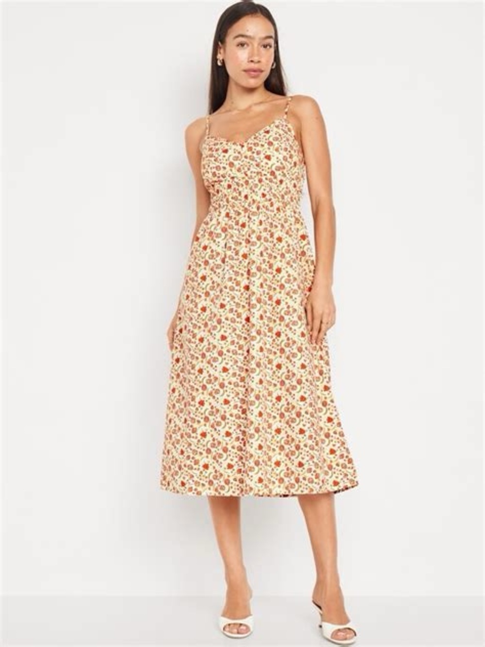Old Navy Cream Midi Sundress with Red Floral Print
